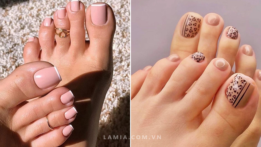 Mẫu móng chân đẹp màu nâu nhạt tự nhiên, tạo điểm nhấn nhẹ nhàng và ấm áp.