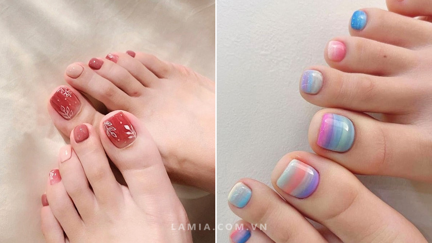 Mẫu móng chân đẹp màu ombre pha trộn cho làn da vàng