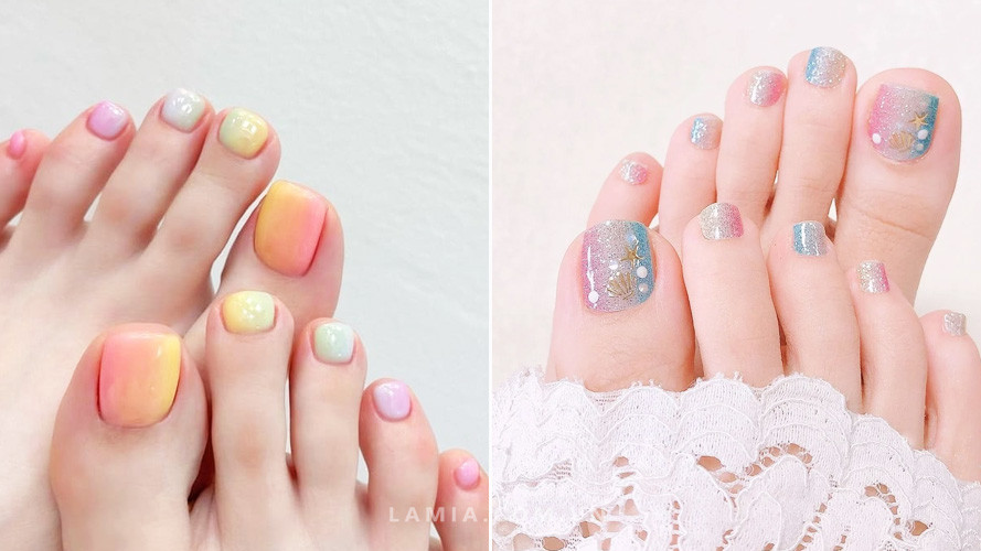 Mẫu móng chân đẹp màu pastel tinh tế cho làn da trắng