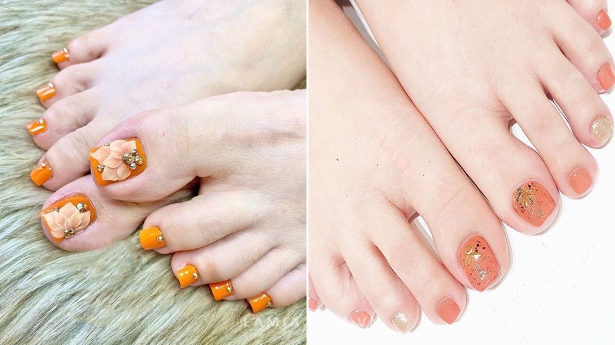 Mẫu móng chân đẹp xinh màu cam đất
