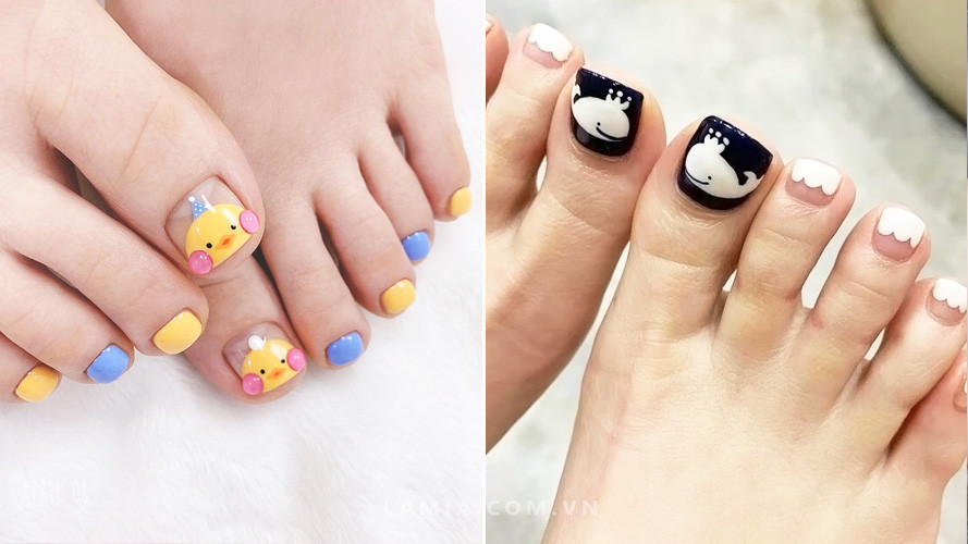 Mẫu móng chân họa tiết hoạt hình vui nhộn