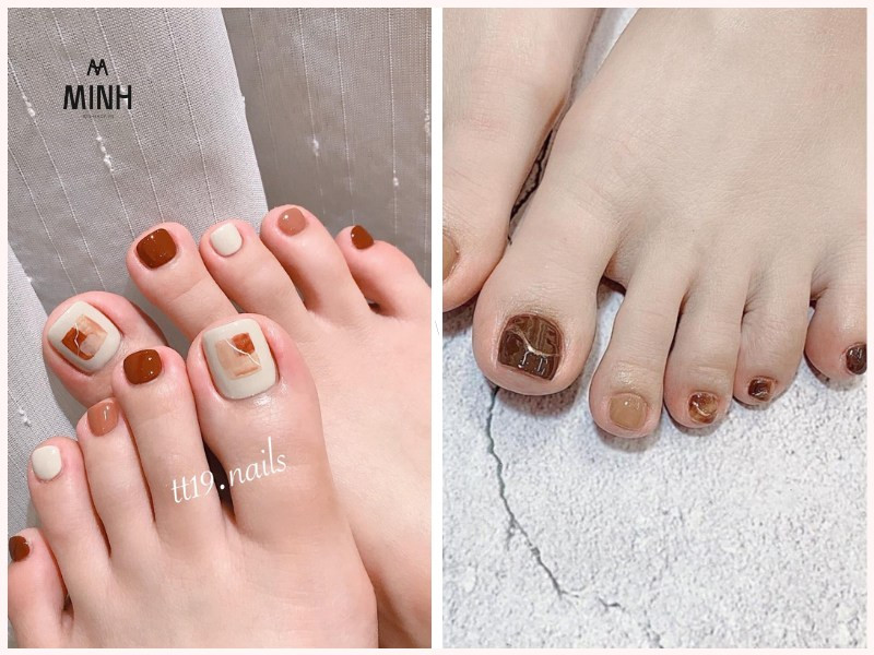 Mẫu móng chân màu nâu đậm, toát lên vẻ sang trọng và quyến rũ cho da ngăm