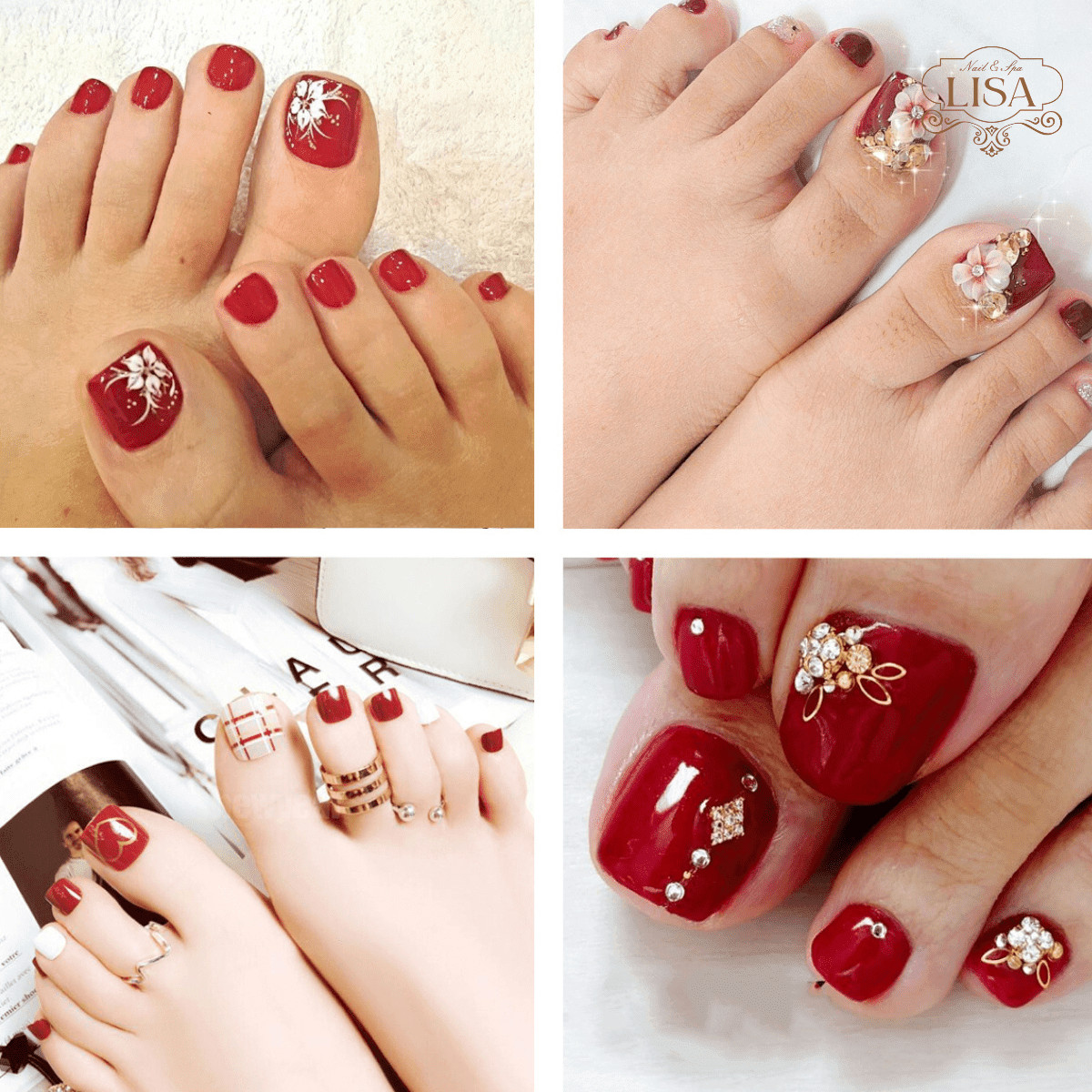 Mẫu móng chân ngày Tết họa tiết hoa mai