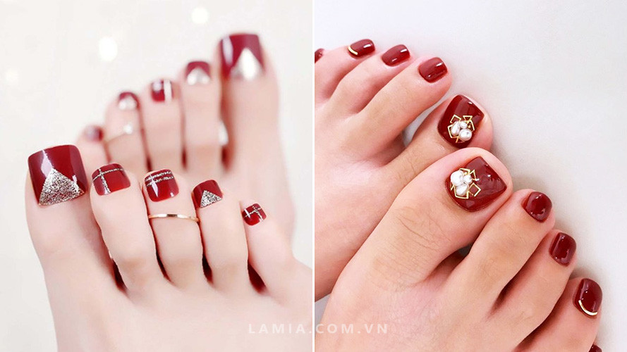 Mẫu móng chân sơn gel đính đá