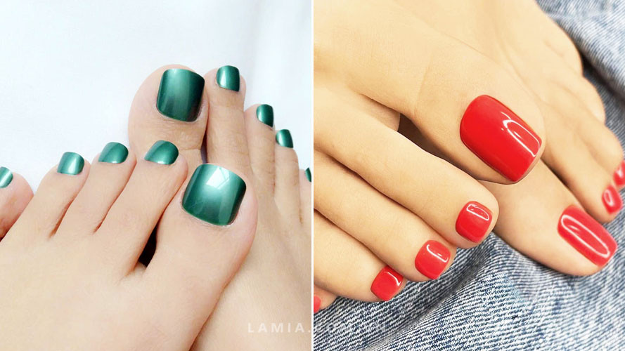 Mẫu móng chân sơn trơn màu hồng đất