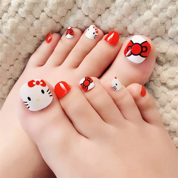 mẫu móng chân vẽ con vật Hello Kitty