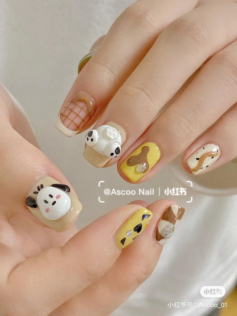Mẫu móng tay chơi Tết hình mèo dễ thương