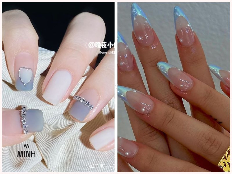 Móng Tay Đẹp Màu Xanh Dương: Tôn Vinh Nét Sang Trọng Và Thanh Lịch Mẫu móng tay đẹp màu xanh dương đính đá lấp lánh, sang trọng