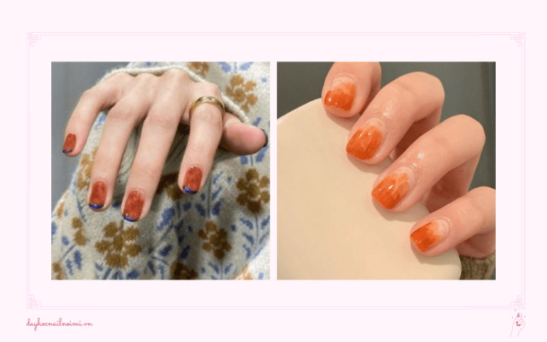 Mẫu móng tay đẹp nhất 2025 màu cam đất kiểu ombre tinh tế