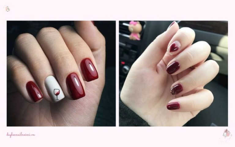 Mẫu móng tay đỏ đô đính đá xu hướng mới với đá pha lê