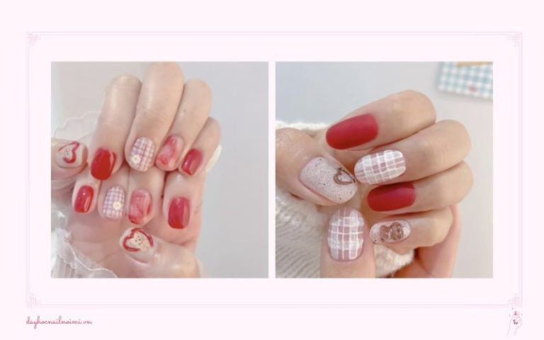 Mẫu móng tay đỏ hồng phong cách Hàn Quốc trẻ trung, năng động