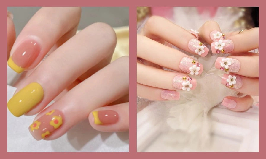 Mẫu móng tay hoa mai vàng rực rỡ, thiết kế đơn giản nhưng tinh tế trên nền sơn pastel, phù hợp đón Tết