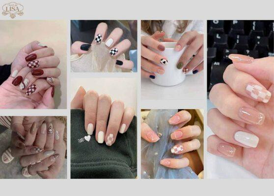 Mẫu móng tay họa tiết caro đơn giản, dễ thực hiện tại nhà