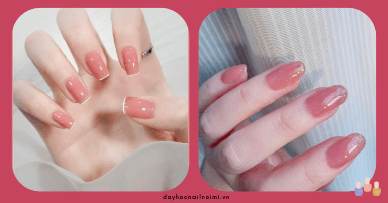 Mẫu móng tay hồng đào và trắng kiểu French thanh lịch, trẻ trung