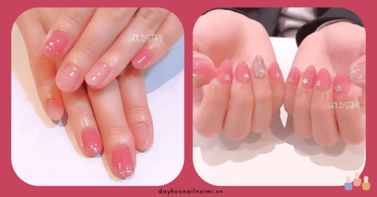 Khám Phá Tuyệt Chiêu Móng Tay Màu Hồng Trắng Đẹp Sang Trọng Mẫu móng tay hồng pastel trơn điểm xuyết những ngôi sao trắng nhỏ