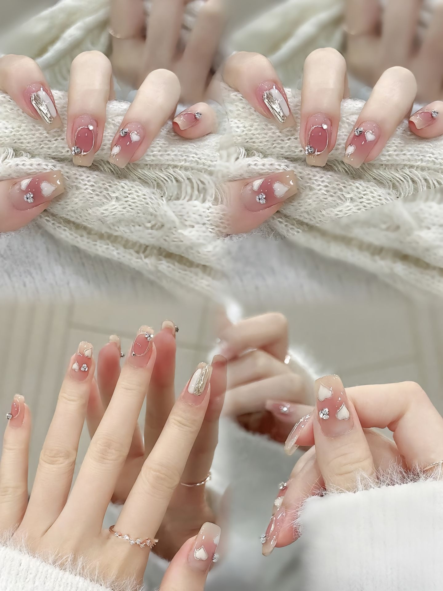 mẫu móng tay màu thạch hồng đính đá lấp lánh, tạo điểm nhấn sang trọng cho bộ nail.