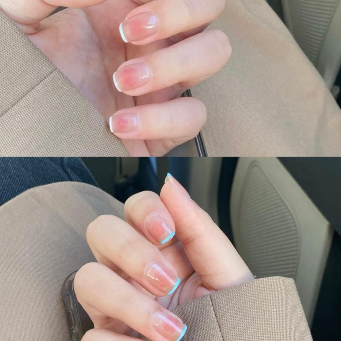 mẫu móng tay màu thạch hồng đơn giản cho móng ngắn, giúp tạo cảm giác móng dài hơn.