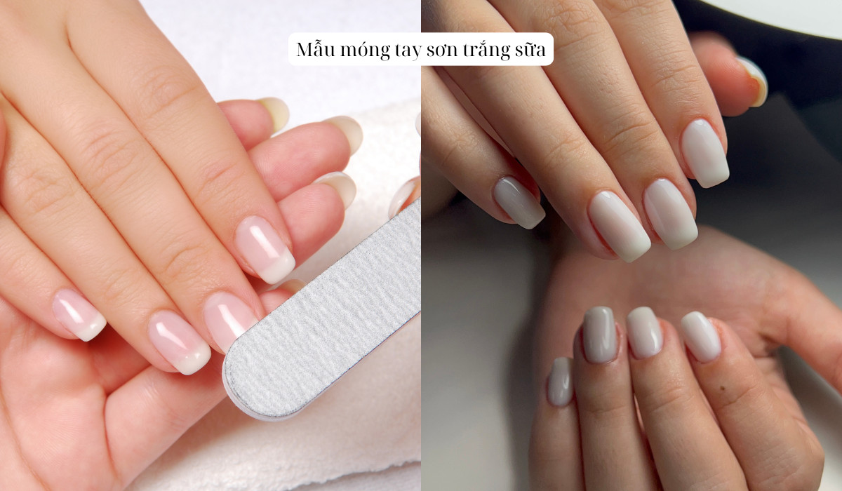 Mẫu móng tay màu trắng sữa đính đá