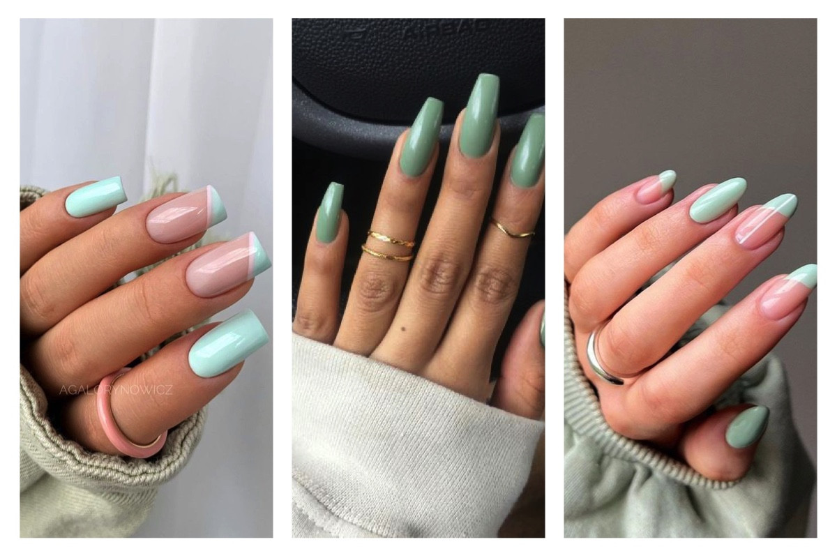 Mẫu móng tay màu xanh bạc hà tươi mát cho da ngăm