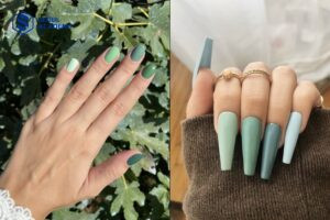 Mẫu móng tay màu xanh ngọc phối nhiều màu