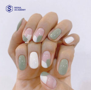 Mẫu móng tay màu xanh ngọc style Hàn Quốc