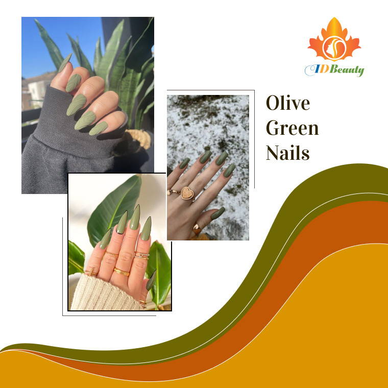 Xu Hướng Móng Tay Mùa Thu Đỉnh Cao: Sắc Màu Thăng Hoa Mẫu móng tay màu xanh olive trầm ấm, tự nhiên, phù hợp với sắc thu