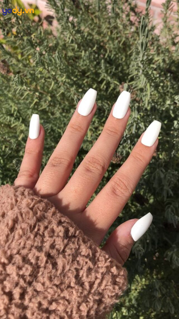 Móng Tay Đính Đá Màu Trắng: Vẻ Đẹp Sang Trọng và Tinh Khôi Mẫu móng tay trắng nhám sang trọng, tạo nền hoàn hảo cho việc đính đá