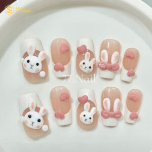 Mẫu móng tay trẻ em đẹp với họa tiết thỏ dễ thương và phổ biến