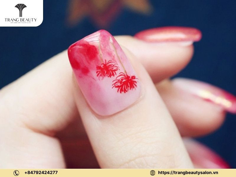 Mẫu móng tay vẽ hoa đẹp hoa bỉ ngạn màu đỏ huyền bí
