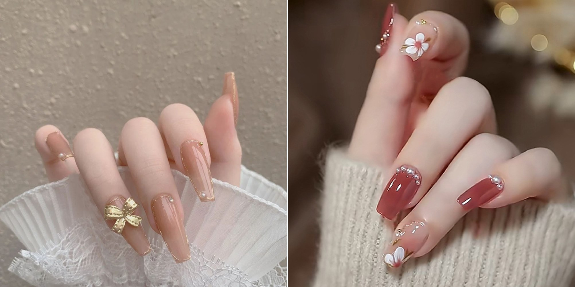 mẫu móng tay xinh đơn giản gắn đá lấp lánh