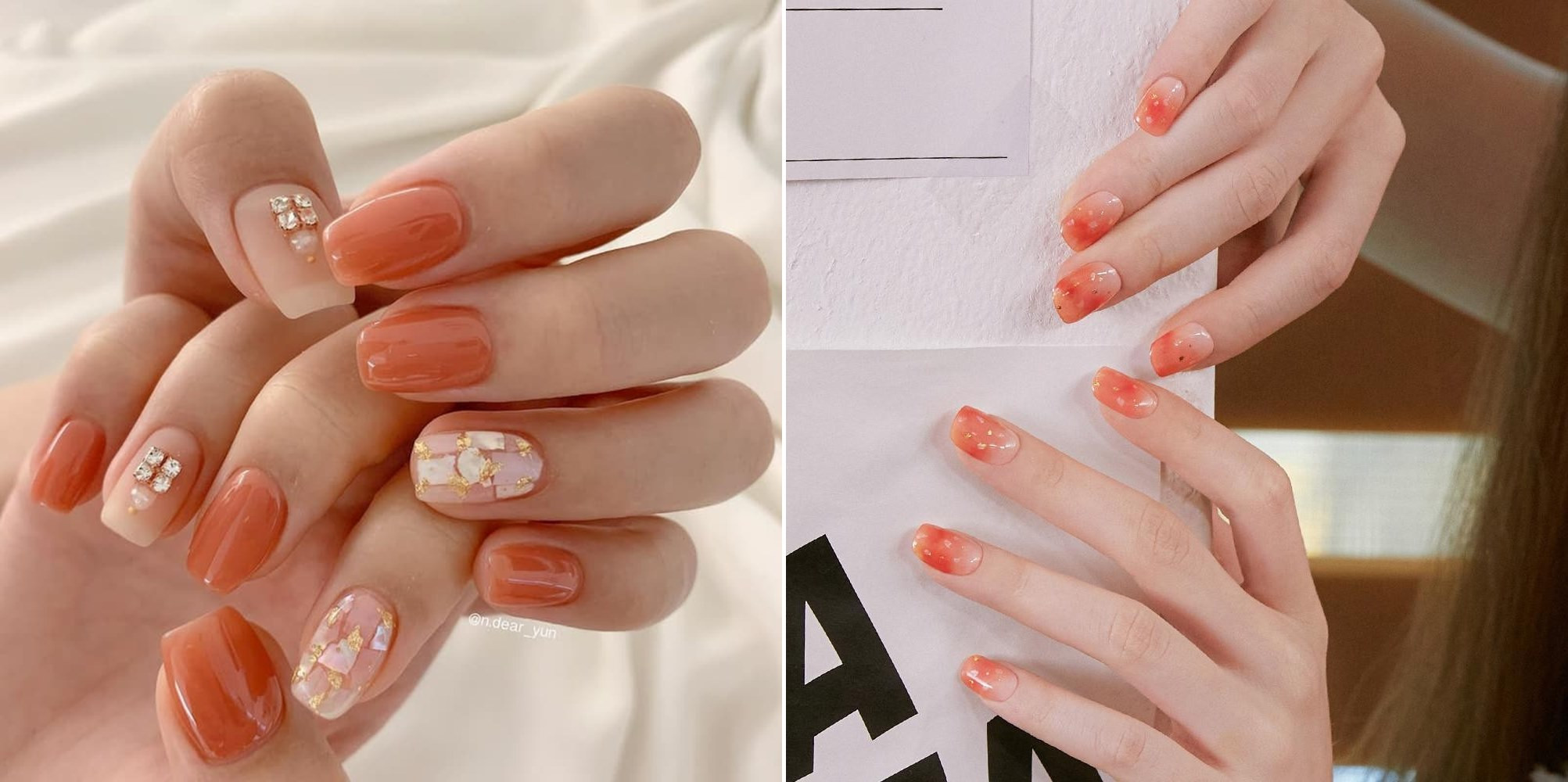 mẫu móng tay xinh đơn giản màu cam nhiệt đới năng động