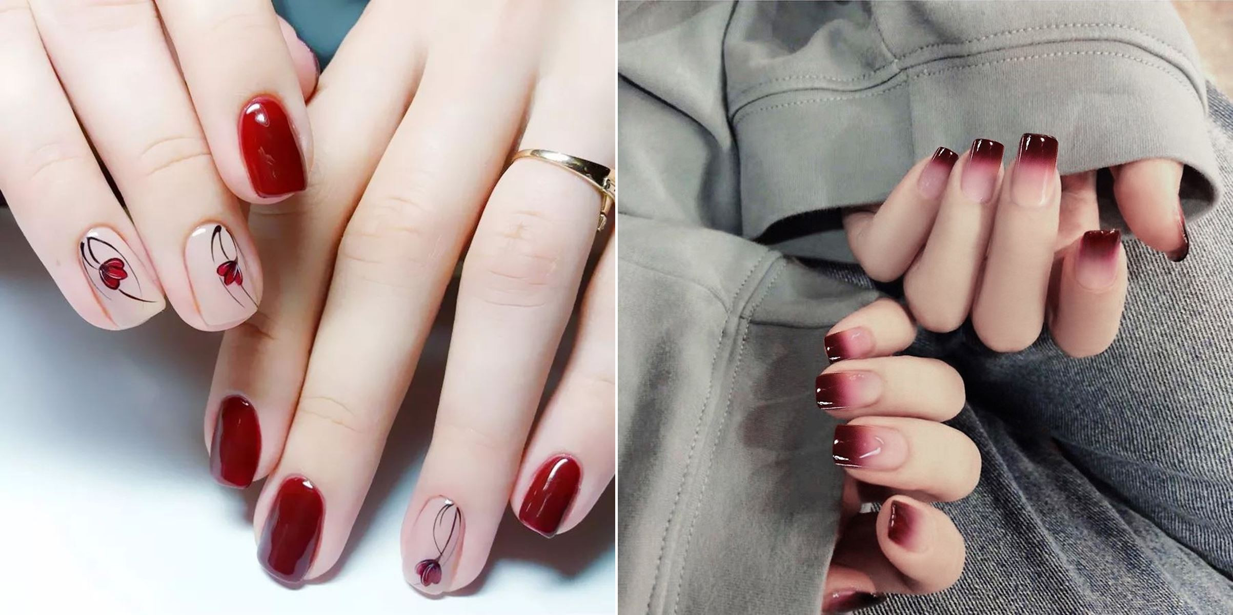 mẫu móng tay xinh đơn giản màu đỏ mận tôn da