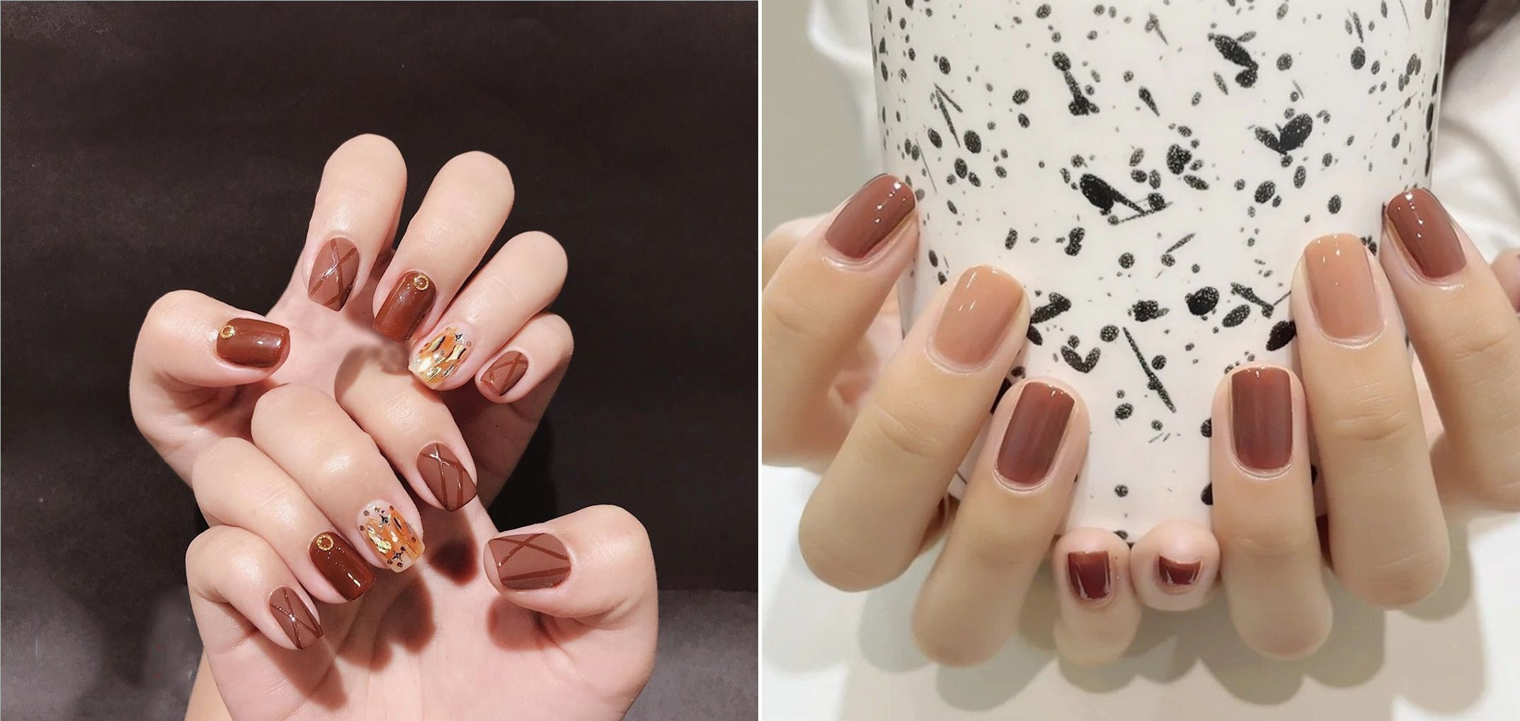 mẫu móng tay xinh đơn giản màu nâu nhẹ nhàng