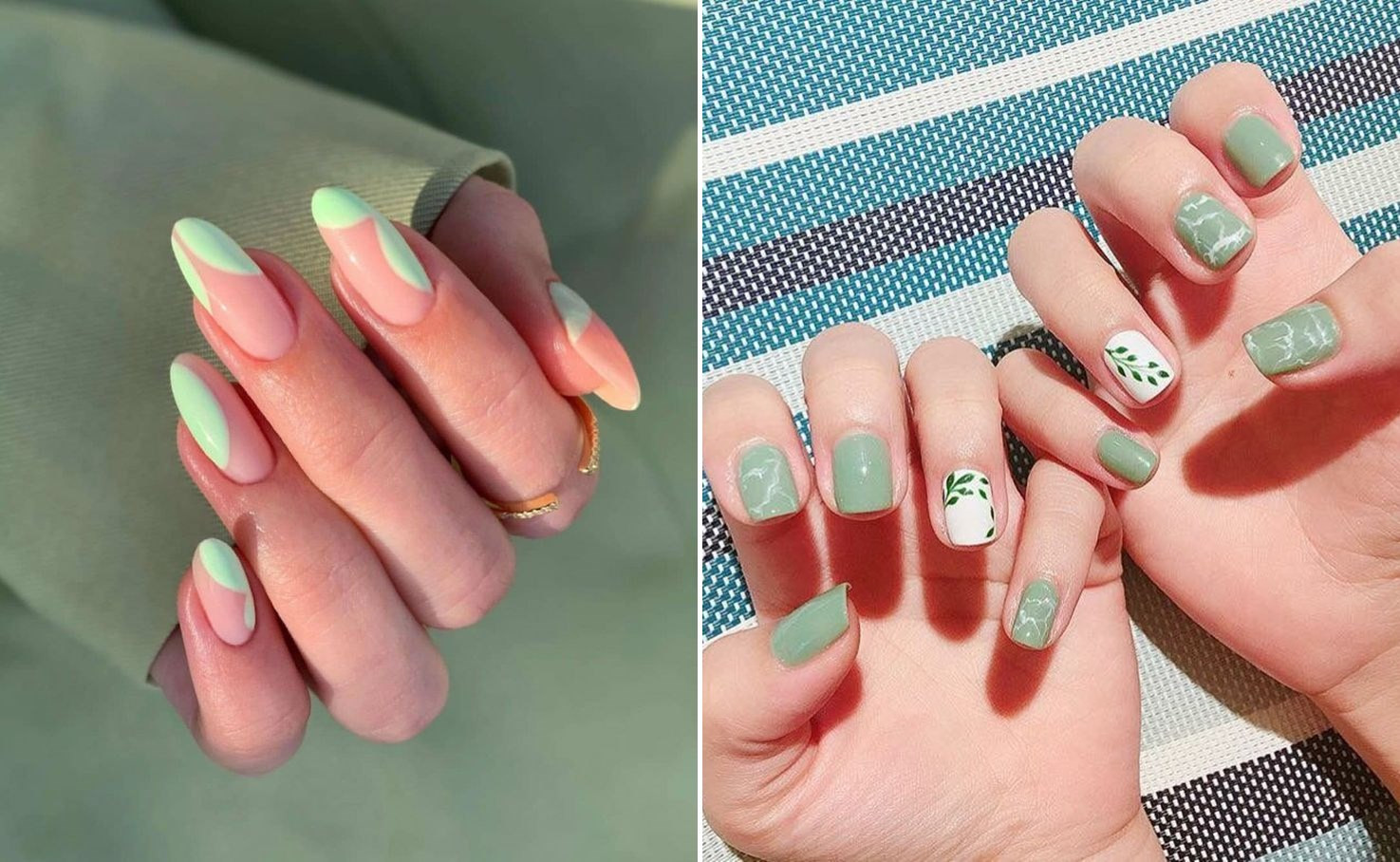mẫu móng tay xinh đơn giản màu xanh bạc hà trẻ trung