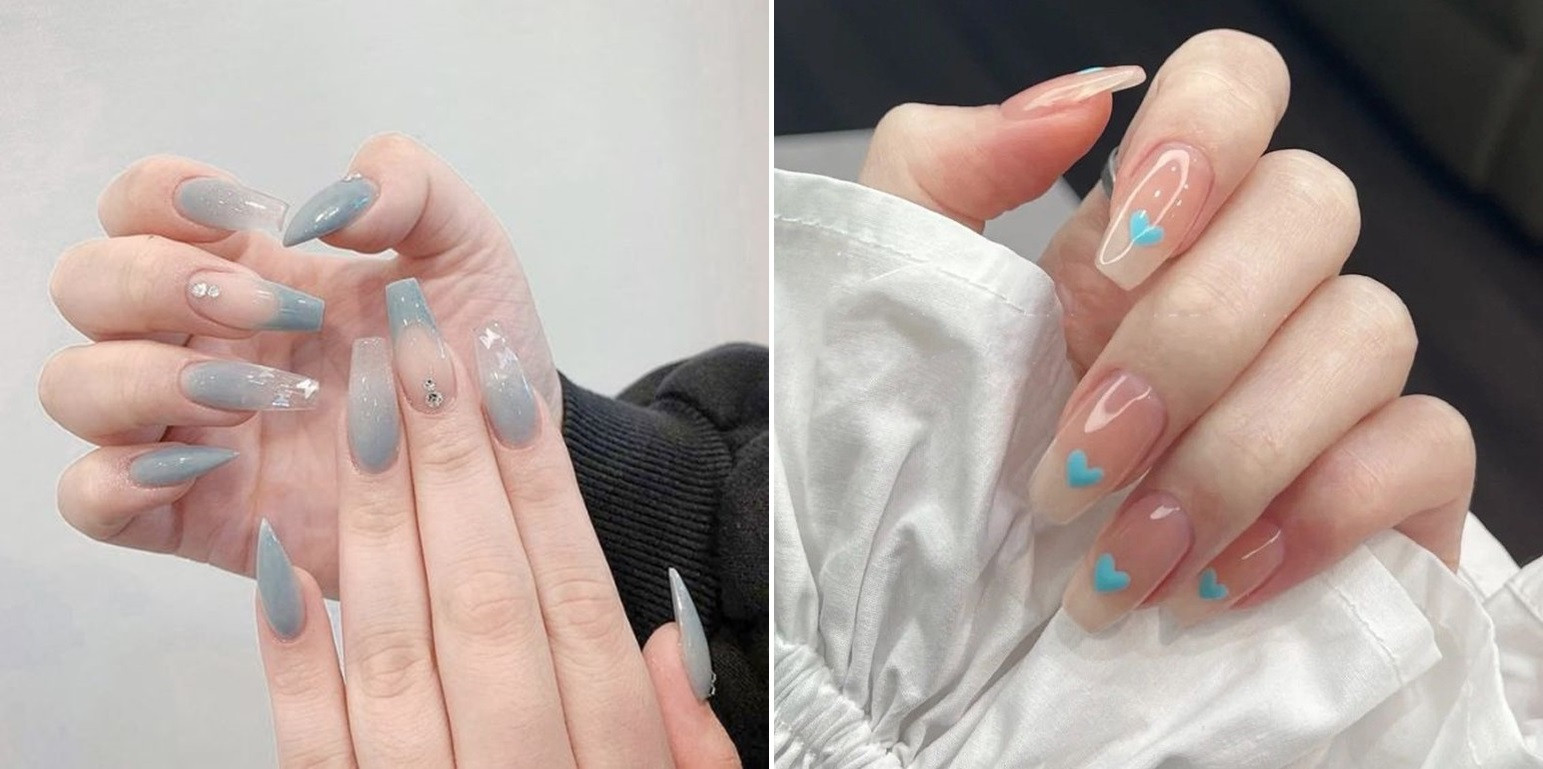 mẫu móng tay xinh đơn giản màu xanh da trời mát mẻ
