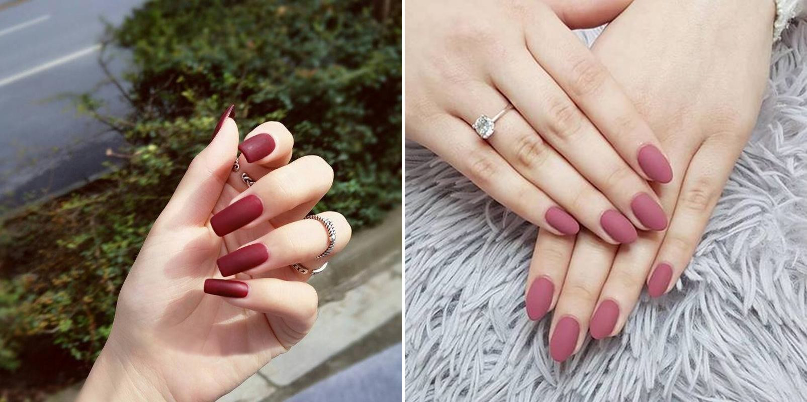 mẫu móng tay xinh đơn giản sơn nhám một màu