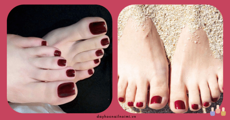 Mẫu nail chân màu đỏ rượu hợp mọi tông da