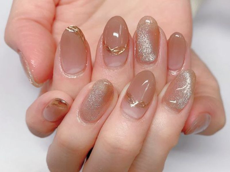 mẫu nail cô dâu màu nude