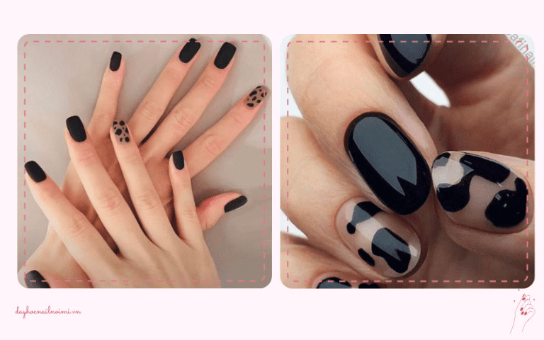 Mẫu nail đẹp màu đen kết hợp loang nghệ thuật