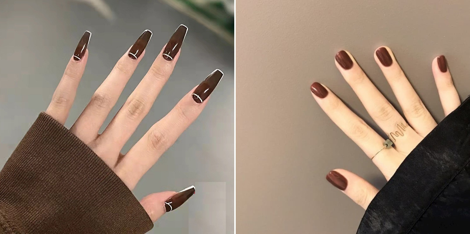 Mẫu nail đẹp màu nâu tây kết hợp họa tiết chấm bi tinh tế