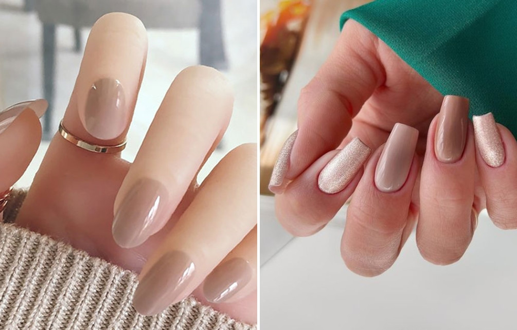 Mẫu nail đẹp màu nude kết hợp đá và họa tiết tinh tế