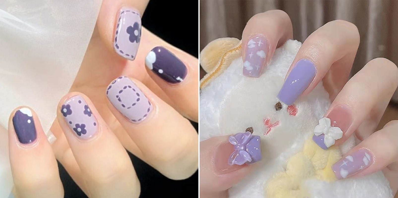 Mẫu nail đẹp màu tím pastel nhẹ nhàng, thanh lịch