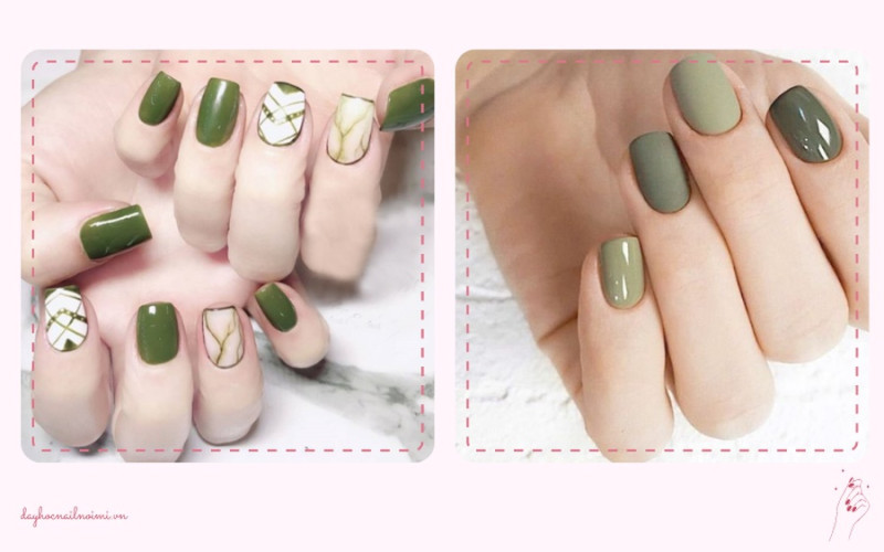 Mẫu nail đẹp xanh rêu nhám không kén da