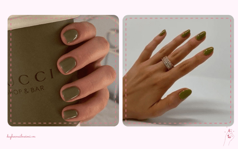 Mẫu nail đẹp xanh rêu trơn cho làn da ngăm