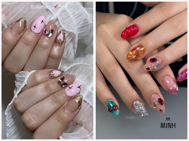 Mẫu nail đính đá dễ thương kiểu Hàn Quốc