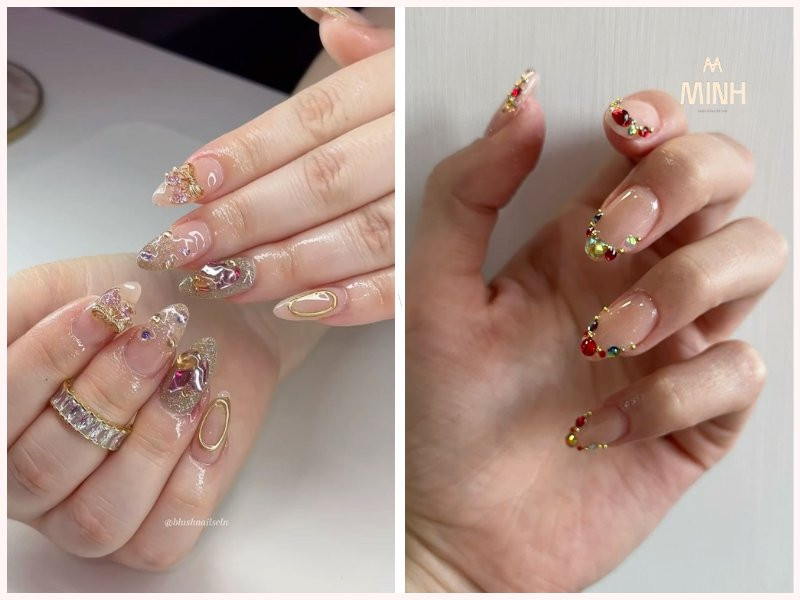 Mẫu nail đính đá nhiều màu sắc tươi tắn