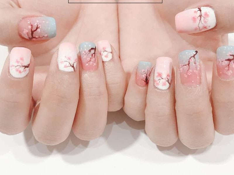 Mẫu nail hoa anh đào nhẹ nhàng, nữ tính