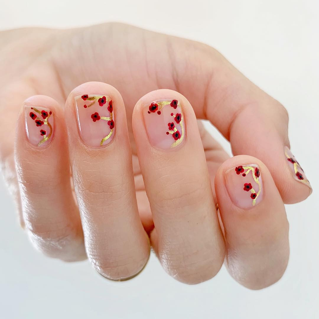 Mẫu nail hoa đào Tết đẹp và truyền thống