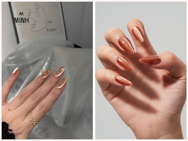 Mẫu nail mắt mèo cam rực rỡ kết hợp ánh trăng