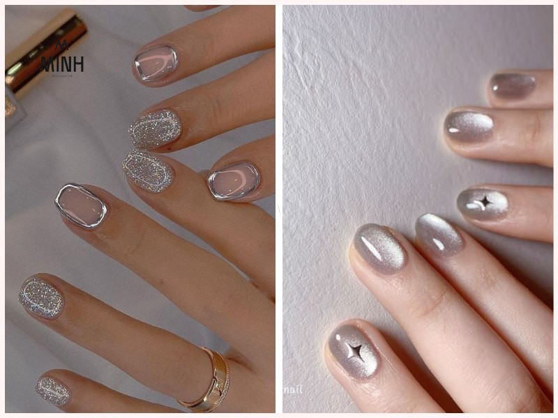 Mẫu nail mắt mèo đẹp màu bạc thanh lịch và ánh trăng